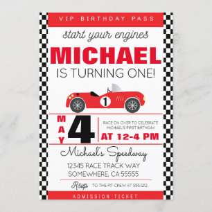 RACE CAR PARTY INVITE KAART