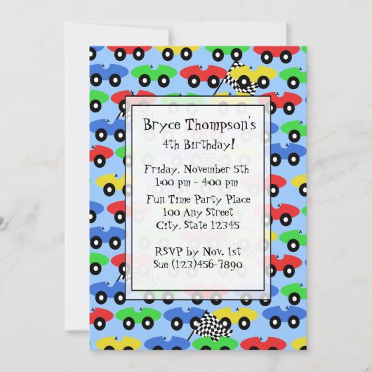 Race Car Party Uitnodiging (Voorkant)