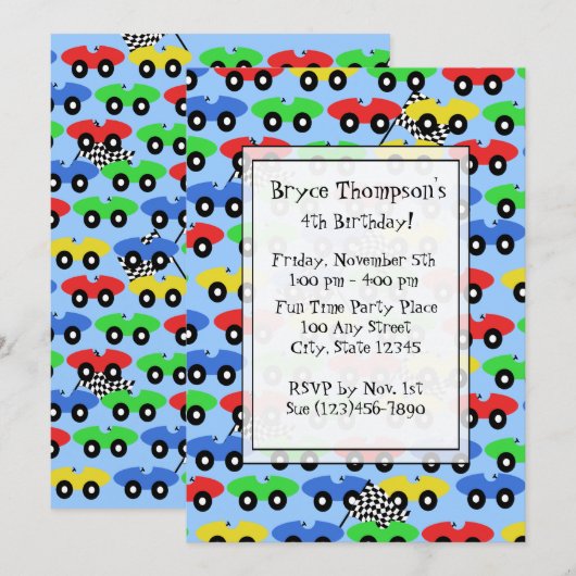 Race Car Party Uitnodiging (Voorkant / Achterkant)