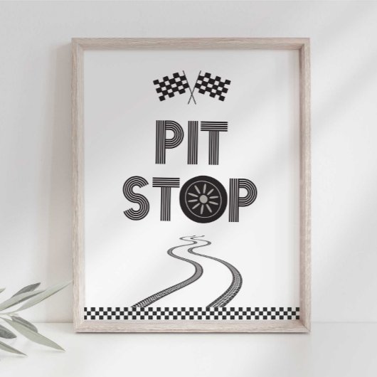 Race Car Pit Stop Sign. Foto Afdruk
