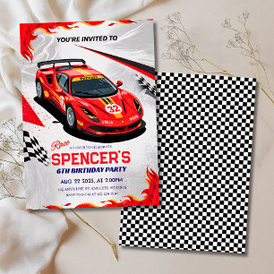 Race Car "Race On Over" Verjaardagsfeest Kaart