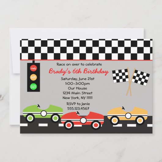 Race Car Racecar Brithday Boys Birthday Uitnodigin Kaart (Voorkant)