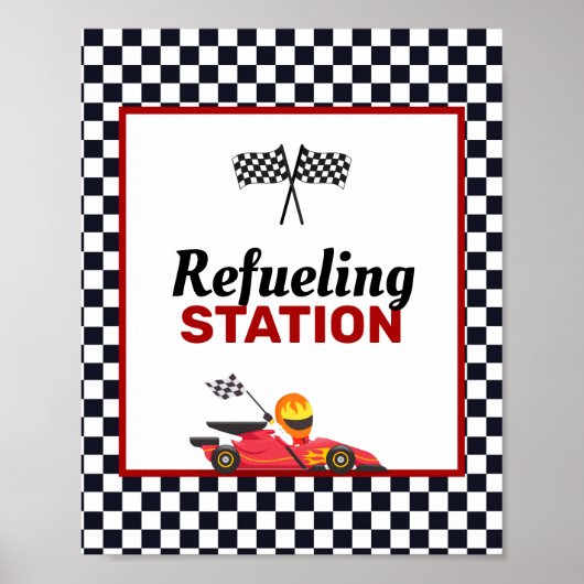 Race Car Racing Boy Birthday tankstation Poster (Voorkant)