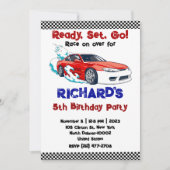 Race Car Racing Kind Birthday Theme Uitnodiging (Voorkant)