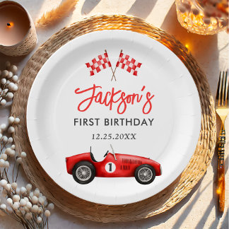 Race Car Red Racing Boy 1e verjaardag Papieren Bordje