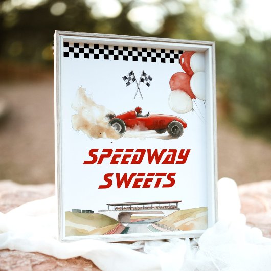 Race Car Red Speedway Sweets Verjaardagsfeestje Poster