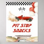 Race Car RedPit Stop Snacks Verjaardagsfeestje Poster (Voorkant)