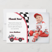 Race Car Rouge Fête d'anniversaire Carte de remerc (Devant)