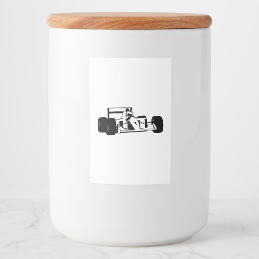 Race Car Silhouette zwart-wit Voedselcontainer Etiket (Voorkant)