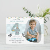 Race Car Theme 4th Birthday Party Kaart (Staand voorkant)