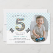 Race Car Theme 5th Birthday Party Kaart (Voorkant)