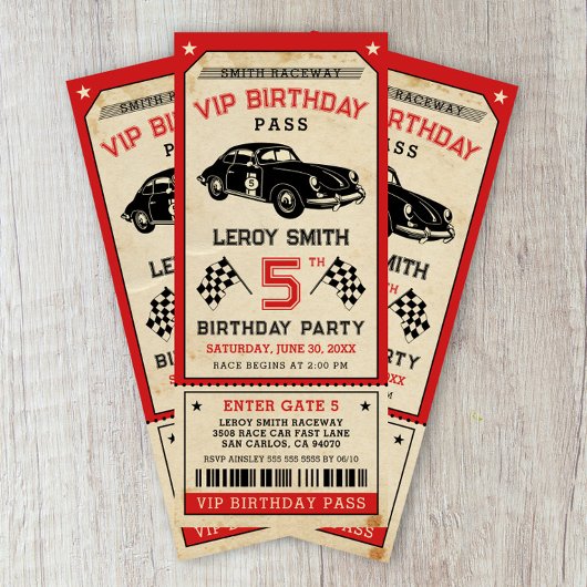 Race Car Ticket Pass Boy Verjaardagsfeestje Kaart