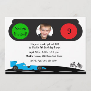 Race Car, Traffic Light Birthday Photo Invitation Kaart