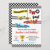 Race Car Two Fast 2nd Birthday Party Invitations (Devant / Derrière)