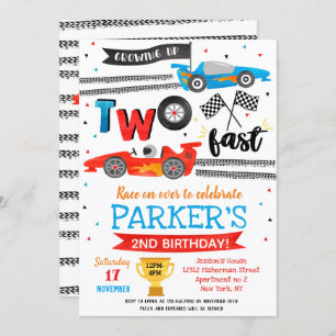 Race Car Two Fast 2nd Birthday Party Invitations