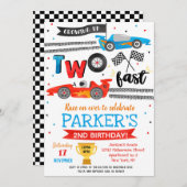 Race Car Two Fast 2nd Birthday Party Invitations (Devant / Derrière)