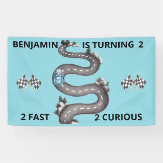 Race Car Verjaardags Jongen 2  Persoonlijke Feestb Spandoek