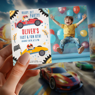 Race Car Verjaardagsfeest, Kinder Racing Theme Kaart