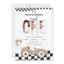 Race Car Vintage Car First Birthday Invite Photo
