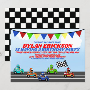 Race Cars Birthday Party Invitation Kaart