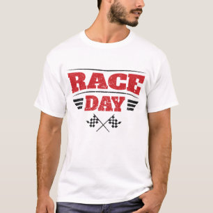 Race Day Gecontkered Flag Car Racing T-shirt