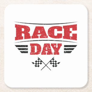 Race Day Gecontkered Flag Car Racing Vierkante Kartonnen Onderzetter