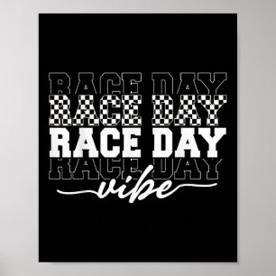 Race Day Vibes geruit Coquette Bow Car Racing M Poster