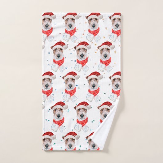Race de chien Wire Fox Terrier Étoiles de Noël (Serviette à main)