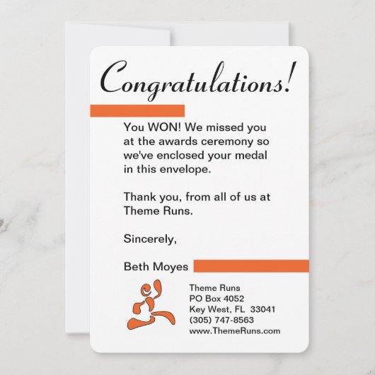 Race Director - Medal Winner Letter Bedankkaart (Voorkant)