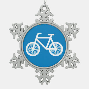 Race een fiets tin sneeuwvlok ornament