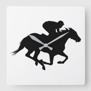 Race Horse Silhouette Vierkante Klok