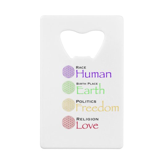 Race: Menselijke geboorteplaats: Grondpolitiek: vr Kredietkaart Flessenopener (Achterkant)