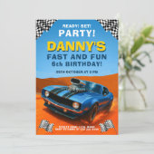 Race Muscle Car Kids Verjaardagsfeest Kaart (Staand voorkant)