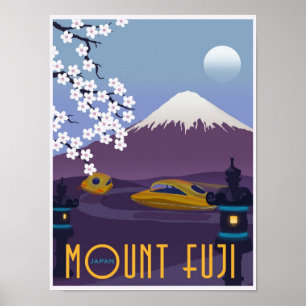 Race naar de berg Fuji in je vliegende auto. Poster
