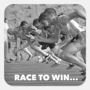 Race naar win - lopende zelfklevermotivatie vierkante sticker