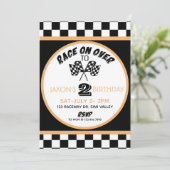 Race on over, Racing Birthday Invitation, Racing Kaart (Staand voorkant)