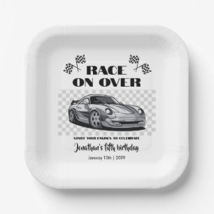 Race op Over Silver Moderne Race Auto Elke leeftij Papieren Bordje