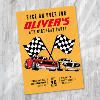 Race over Over Cars Birthday Party Kaart