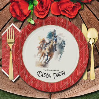 Race Paarden Derby Party Rood Papieren Bordje