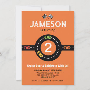Race Track Boys 2e anniversaire Orange Invitation