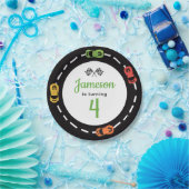 Race Track Boys 4th Birthday White Paper Borden Papieren Bordje (Feest)