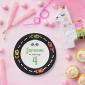 Race Track Boys 4th Birthday White Paper Borden Papieren Bordje (Feest)