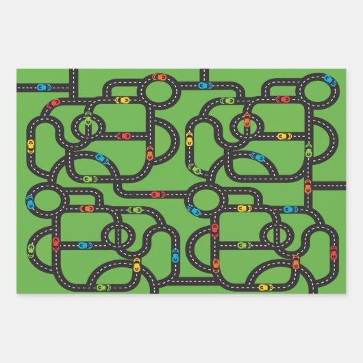 Race Track Jongens Verjaardag Groen Inpakpapier Vel (Voorkant 3)