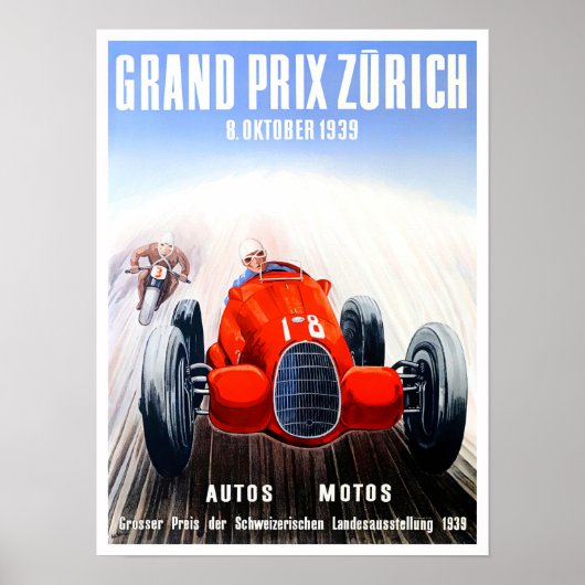 race van de Grote Prijs van Zürich 1939 Poster (Voorkant)