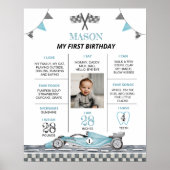 Raceauto 1e Verjaardagsfoto Milestone Poster (Voorkant)