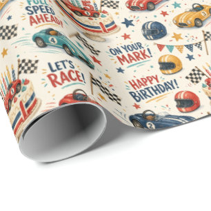 Raceauto 5e verjaardag inpakpapier
