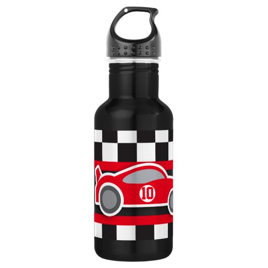raceauto en kinderen met vlag, kleine drinken fles (Voorkant)