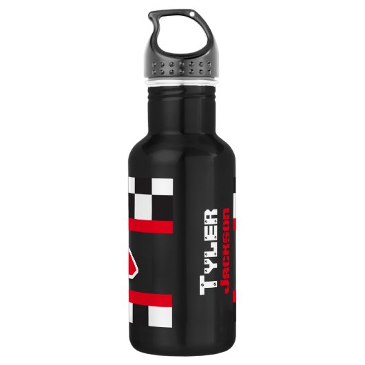 raceauto en kinderen met vlag, kleine drinken fles (Achterkant)