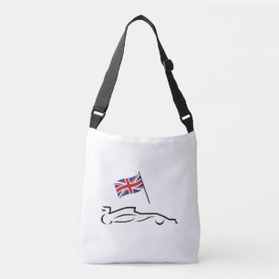 Raceauto lijntekening met Britse vlag Crossbody Tas