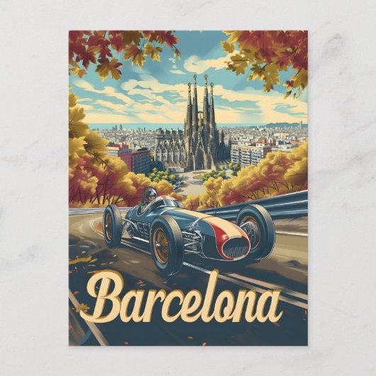 raceauto van Barcelona Briefkaart (Voorkant)